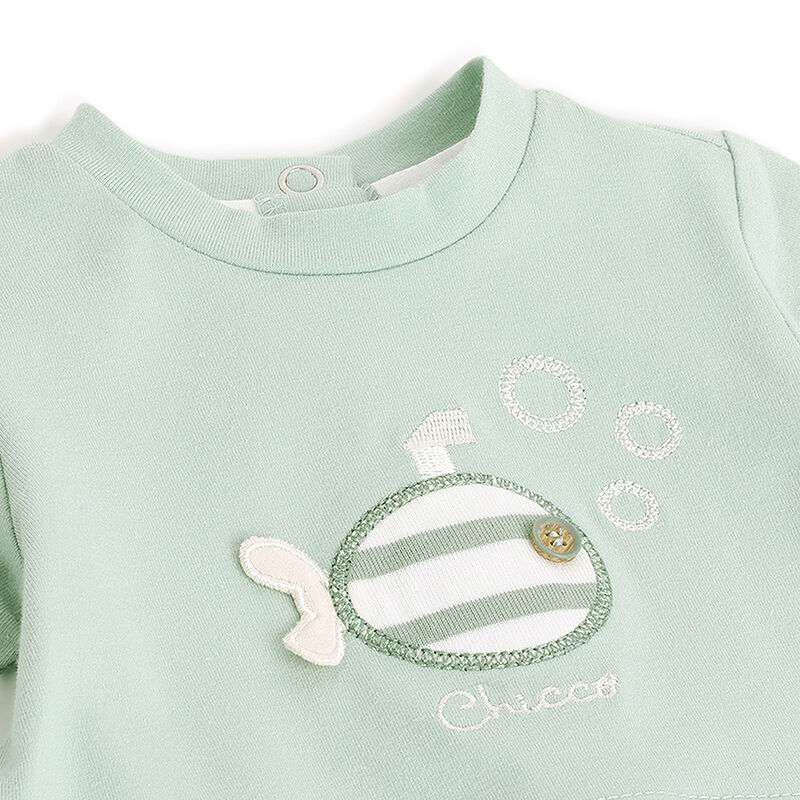 Boys Light Green Striped Leg Opening Babysuit image number 2